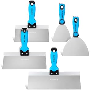 KEZERS Kit de Herramientas Manuales para Paneles de Yeso, 5 Cuchillos de Acero Inoxidable Con Extremo de Martillo de Metal, Incluye Cuchillo de Masilla y Cinta