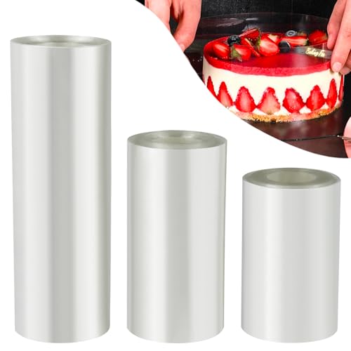 Sudnsadaks 3 Rollos Acetato Repostería Rollo, Acetato Manualidades Transparente 8cm/10cm/15cm × 10m para Contorno de Tartas, Lámina para Borde de Tartas para Tartas, Mousse, Chocolate