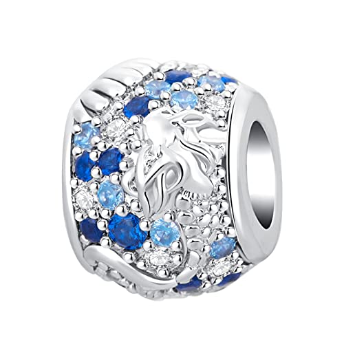 Bule Ocean Mermaid Seashell Charm Fairytale Cubic Zirconia Bead for Pandora Bracelet