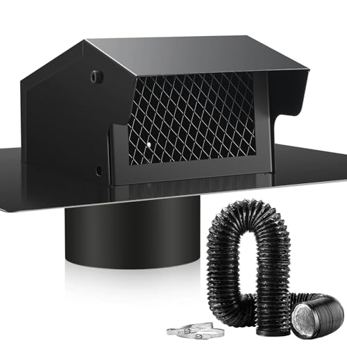 Morningro HUI-MORNINGRO-0178 Roof Vent Cap With Dryer Vent Hose 4 Inch Removable Roof Vent Galvanized Steel Roof Exhaust Vent 25 Ft Flexible Aluminum Ducting cover