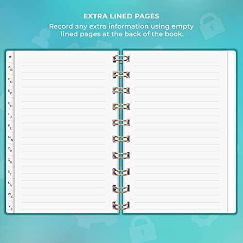 Clever Fox Password Book Spiral  Mini Internet Address & Password Organizer with Laminated Alphabetical Tabs  Small Password Keeper Journal  Hardcover, Pocket Size, 12x14.5cm (Turquoise)