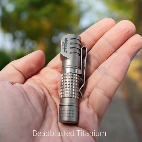 Image of Mankerlight E02 III Titanium Rechargeable Pocket Flashlight, Compact Lightweight LED Headlight (6500K Cool White, Stonewashed)