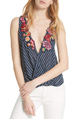 Free People Womens Frida Embroidered Faux-Wrap Tank Top Navy S #TOP9