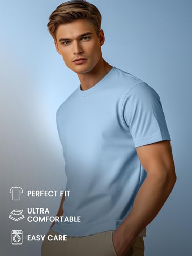 Image of NOBERO 100% Cotton T Shirts for Men Stylish | Regular Fit | Solid T Shirts for Men 180 GSM Combed Cotton | Round Neck Half Sleeve