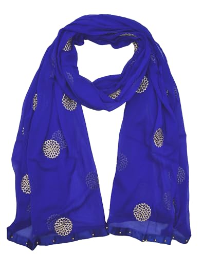 Image of YOUTHQUAKE Golden Floral Embroidery Work Chiffon Dupatta for Womens & Girls with Fancy Moti Lace