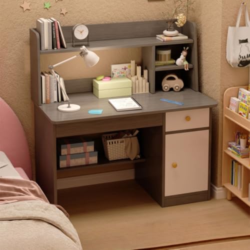TIMDU 学習机 勉強机 長さ80cm 学習デスク シンプルデザインで機能的なコンパクトデスク パソコンデスク 収納 棚付き組み立て簡単 高校生 学生用成長机多機能でホームオフィスに最適 (グレー,キャビネット付き無垢材エコロジカルボード)