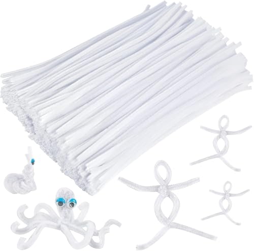 Image of 100Pc Pipe Cleaners Craft Set | Chenille Stem Fuzzy Sticks DIY Craft Supplies for Art Projects Activities, Decorations, Flower Making, Modeling & Sculpting (White)