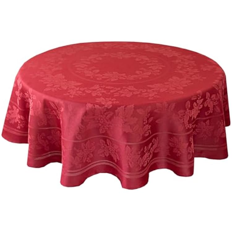 Benson Mills Holiday Elegance Heavyweight Engineered Jacquard Fabric Table Cloth, Holiday, Winter and Christmas Tablecloth (Dark Red, 70 Round)