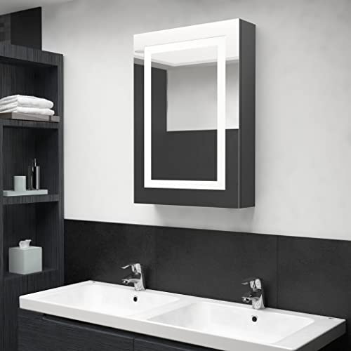 Sophrelle Armoire de Salle de Bain à Miroir LED Gris Brillant 50x13x70 cm,Meubles-lavabos de Salle de Bains,13.6kg-326491