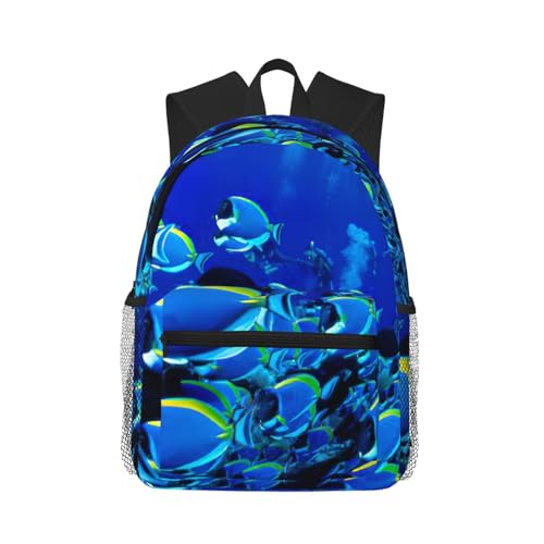 Sac à dos léger motif poissons Blue Fishes pour ordinateur avec bretelles ergonomiques