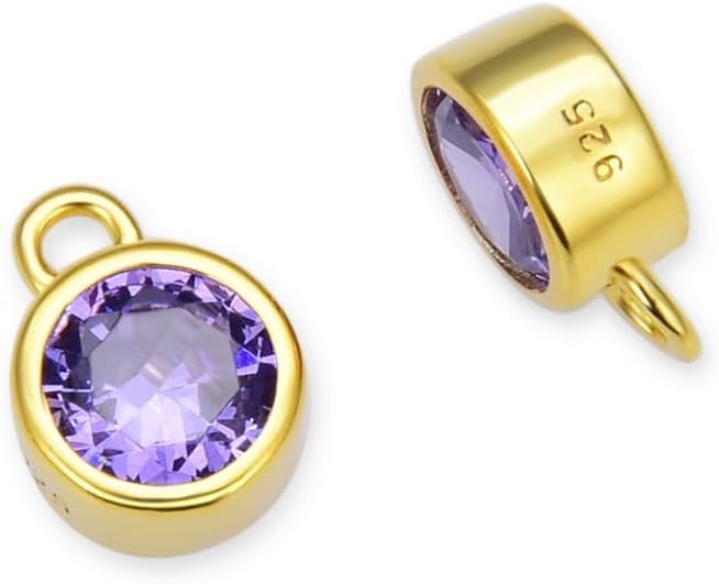 Adabele Authentic 18K Yellow Gold Plated Sterling Silver 4mm 6mm Small Round Cubic Zirconia Birthstone Charm Bezel Pendant Drops Personalized Jewelry Making