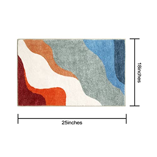 Haocoo Retro Abstract Bath Mat, 18''X25'' Colorful Aesthetic Hippie Non-Slip Bathroom Rugs, Small Washable Striped Geometric Bath Rugs Cute Wave Rainbow Door Mats For Modern Indoor Shower Sink Tub #TOP1