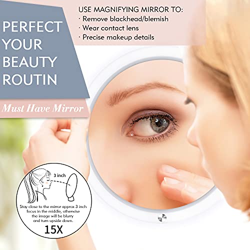 15X Magnifying Mirror With Light & Tweezers - Lighted Makeup Mirror With Strong Magnification For Precise Makeup, Plucking, Lighted Magnified Mirror W/Suction Cup For Bathroom, Dual Power , 8" #TOP7