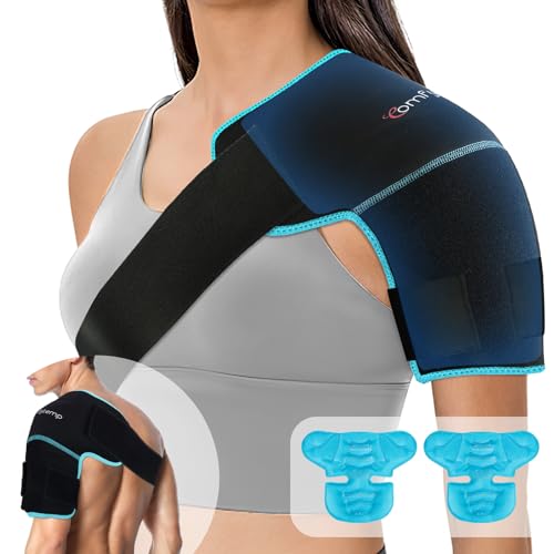 Comfytemp Shoulder Ice Pack Wrap Shoulder Brace Compression Sleeve for Shoulders Pain Relief, FSA Eligible HSA, 2 Gel Ice Packs for Injuries Reusable, Cold Therapy for Rotator Cuff Recovery, Arm, S/M