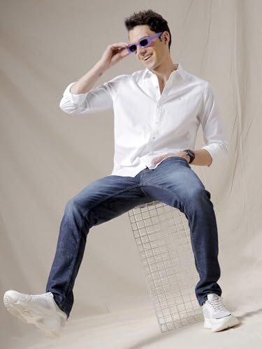 Image of WROGN Men's Pure Cotton White Shirt | Solid | Slim Fit