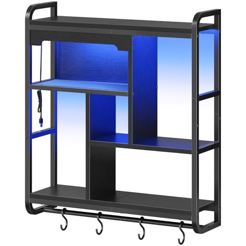 Image of HOOBRO Gaming Floating Shelves with LED Lights, 26.4 inch LED Wall Mounted Shelf, Modern Corner Shelf 3-Tier Display Rack for Wall Storage, Arched Design, for Kitchen, Living Room, Study, Black BB44DBJ01