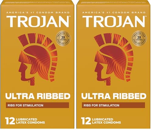 Image of TROJAN Ultra Ribbed Premium Lubricated Condoms, 12 Count (Pack of 2)