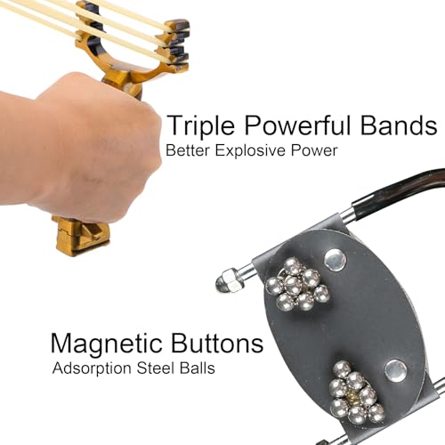 Professional Wrist-Braced Slingshots Set for Hunting, High Velocity Tactical Wrist Support Sling Shot with Ammo Balls & Replacement Bands (Target Practice Kit)