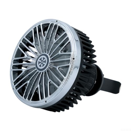 Ventilador de coche USB de bajo ruido para ventilación de aire con tres ajustes de velocidad, clip de goma suave para fijación no dañina y control de luz ambiental LED (negro)