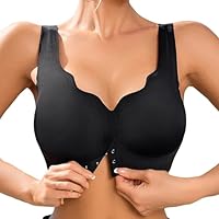 Cocila Reggiseno Sportivo Donna Aderente con Bottoni Anteriori E Schiena Comoda da Donna (Black, XL) Coppe Adesive Seno Push Up Brassiere Invisibile Schiena Nuda Allacciatura Davanti Scoperta da