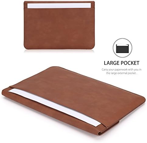 MoKo 13-13.3 Inch Laptop Sleeve Case Fits MacBook Air 13-inch Retina, MacBook Pro 13", Dell XPS 13, Samsung Notebook 13.3" PU Leather Envelope Case with Document Pocket, Brown