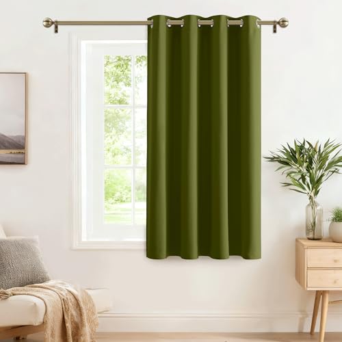 Pony Dance Rideau Vert - Rideaux Occultant Isolation Thermique et Anti Froid avec Oeillets Solids Lourds pour Salon Noël, 132 cm Largeur sur 158 Hauteur, 1 Pièce, Vert d'olive