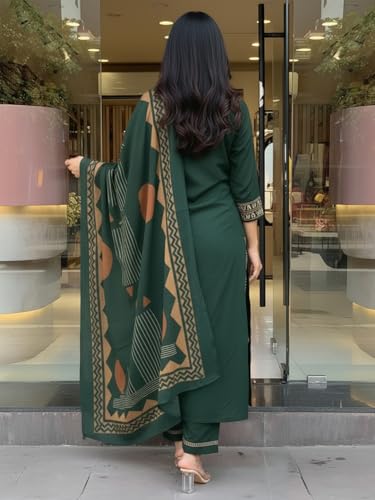 Image of ANNI Designer Women's Rayon Viscose Straight Printed Kurta with Pant & Dupatta Set | Ethnic 3-Piece Readymade Suit for Women | Elegant Festive & Office Wear Traditional Outfit
