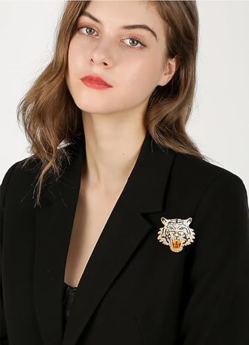 Image of Premium Rhinestone Tiger Brooch Pin Gold Silver Tiger Head Brooch Lapel Pins Vintage Punk Style Animal Brooch Domineering Cool Tiger Brooch Clothes Hats Bags Suits Banquets Party Costumes Jewelry for Women and Men