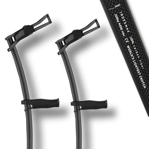 2x Muleta 100% Fibra de Carbono INDESmed, La más ligera del mundo, Diseñada y Fabricada en España, Premiada internacionalmente, adulto, ortopédica, regulable y ergonómica (NEGRO, L - 175/185cm)