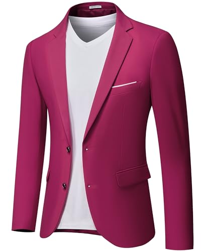 MY'S Men's Slim Fit Blazer, Two Button Casual Lightweight Jacket, Sport Coat for Daily Fuchsia