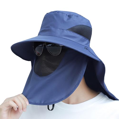 Image of Kraptick Headwear Hats - Lightweight Sun Hat with Detachable Face Cover Foldable Boonie Cap for Travel, UV Protection Summer Cap & Chin Strap with Adjustable Toggle for Secure Fit (DMUG893-A-VV)