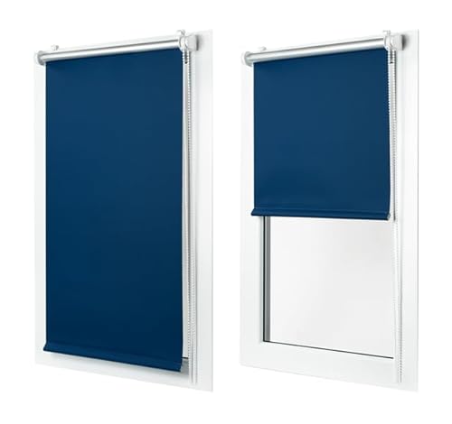 MakoStyl Rollos für Fenster Ohne Bohren - Verdunklungsrollo Marineblau 55 cm Breite x 120 cm Höhe - Doppelrollo Klemmfix Ohne Bohren - Fenster Rollos für Innen 100% Blackout - Verdunkelnd Duo Rollo