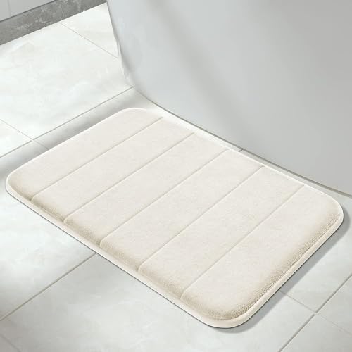 Yimobra Memory Foam Bath Mat, 43 x 61 cm, Soft and Comfortable, Super Water Absorption, Non-Slip, Thick, Machine Wash, Easier to Dry for Bathroom Floor Rug, Cream