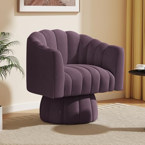 SEYNAR Mid Century Fauteuil rond pivotant à 360 ° avec chaise en velours large rembourrée et moelleuse pour salon, chambre à coucher, bureau, salle...