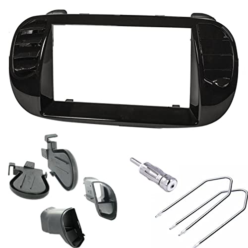 Kit de montage autoradio 2 DIN avec adaptateur antenne pour Fiat 500 noir brillant