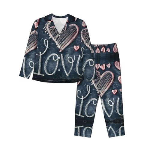 Ensemble pyjama 2 pièces confortable vêtement de nuit imprimé cœur manches longues