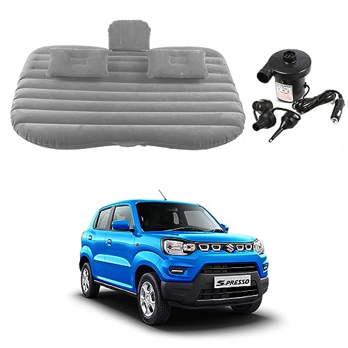 Image of Oshotto Multifunctional Car Travel Bed Mattress with Two Air Pillows, Car Air Pump Compatible with Maruti Suzuki S Presso (Grey)