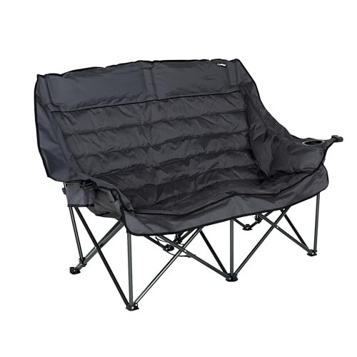 Image of Lippert Big Bear Dark Grey Folding Camping Loveseat with 500-lb. Weight Capacity, Durable Mesh Fabrics, High-Loft Cushioning, Dual Cupholders, Storage Pocket, Zippered Carrying Bag - 2023053717