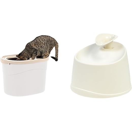 IRIS USA Large Top Entry Cat Litter Box with Lid & Scoop + 44oz Automatic Pet Water Fountain with Dual Flow Options, Silent Operation & Replaceable Charcoal Filter, White/Beige Combo
