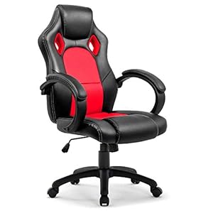 Gamingstoel, hoge rug, ergonomische PU-leer, bureaustoel, racing, sportzitting, gaming draaistoel, computerbureau, sportstoel, gaming bureaustoel, high back, directiestoel kunstleer (rood)
