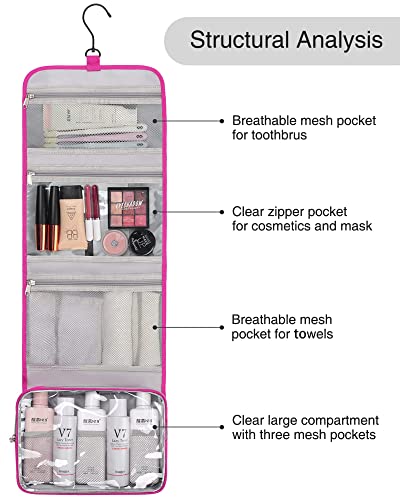 Relavel Travel Hanging Toiletry Bag For Women Men Large Capacity Makeup Bag Waterproof Cosmetic Storage Organizer Case For Bathroom Shower (Hot Pink) #TOP5