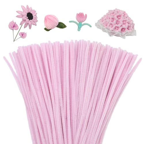 Image of Mnuizu 200Pcs Pipe Cleaners, Chenille Stems Pipe Cleaners Bulk DIY Craft | Fuzzy Sticks Pipe Cleaners Craft Supplies for Adults, Making Flowers, Art Project, Party Decors, Light Pink