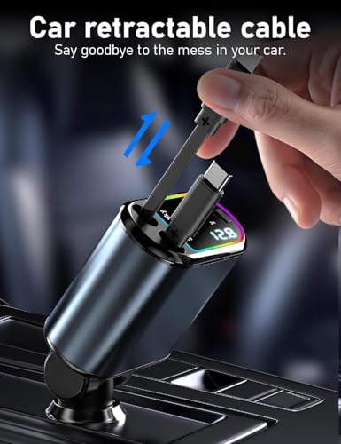 Image of SUPERONE 120W Retractable Car Charger, 4-in-1 Ultra-Fast Car Mobile Charging Station with Built-in Type-C & iOS Compatible Devices, 180 Rotating Adjustable Design with Dual USB Ports & LED Light