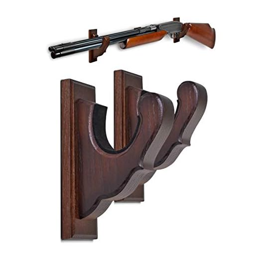 TESLYAR Gun Rack Wall Mount Hold Up Displays Horizontal Gun Rack and Shotgun Hooks Store Rifle Shotgun Bow Real Hardwood Hanger Brown (Brown)