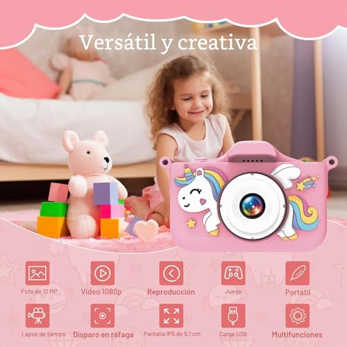 Miniatura 2 de Mystiluck Camara Fotos Infantil, 1080p Hd Selfie Video Camara Para Niños, Unicorn Cámara Fotos Niños Juguete Con Incluye Tarjeta De 32gb Y Lector, Niñas En Navidad Y Cumpleaños Rosa