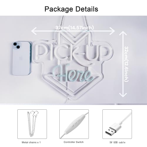 Image of PICK-UP Here Neon Sign, Neon Lights Hanging Wall Art Decoration for Restaturant Shop Bar Market Bakeries Cafe Celebration Home Decor, USB Powered Ultra Bright Dimmable,14.57x12.6inches