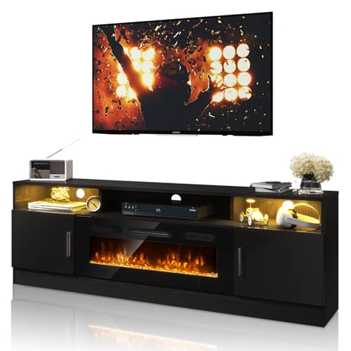 Breezestival 308BK 70 Inch Fireplace Tv Stand With Two Hinged Doors For Tvs Up To 80", Electric Fireplace Entertainment Center thumb #8