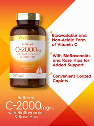 Carlyle Buffered Vitamin C | 2000Mg | 250 Caplets | With Bioflavonoids And Rose Hips | Vegetarian, Non-Gmo, And Gluten Free Supplement #TOP2