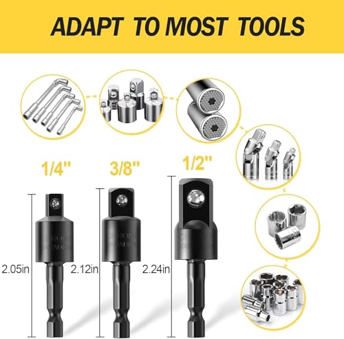 Image of 3Pcs 1 /4 inch 3 /8 inch 1 /2 inch Bits 360Rotatable,Impact Grade Socket Adapter /Extension Set Turns Power Drill Into High Speed Nut Driver,for Cordless Drills Ratchet Extension,Universal Socket Wrench Adapter Set