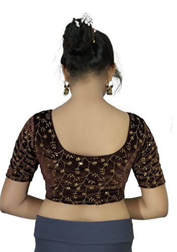 Image of PU Fashion Stylish Golden Embroidery Work Readymade Stretchable Velvet Blouse - Soft Breathable Fabric, Saree Blouse for Women